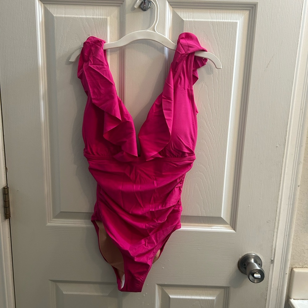 J. Crew Pink Ruffle One Piece Swimsuit